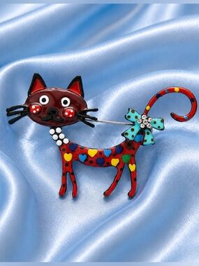 Cute Kitty Cat Playful Colorful Brooch